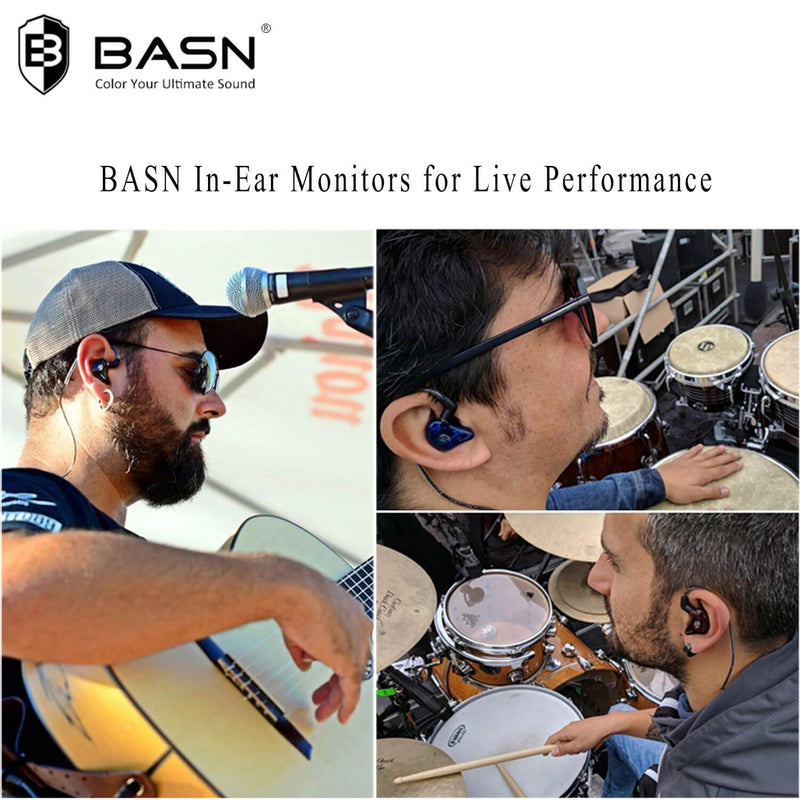 BASN High-Definition in Ear Monitor Headphones for Musicians with Detachable MMCX Earbuds; Dual Dynamic Drivers and Noise-Isolating (Blue) Blue