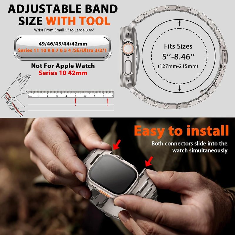 I-Boruly Lightweight Titanium Band for Men Apple Watch Ultra 49 46 45 44mm | Waterproof,lightweight,scratch-resistant & rust-proof strap;fits sports,office,business,travel & swimming,premium men’s gift