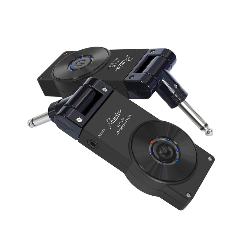 Rowin 2.4G Guitar Wireless System Transmitter Receiver for Electric Guitar Bass Violin with Rechargable Battery, USB Cable (Full Black) Full Black