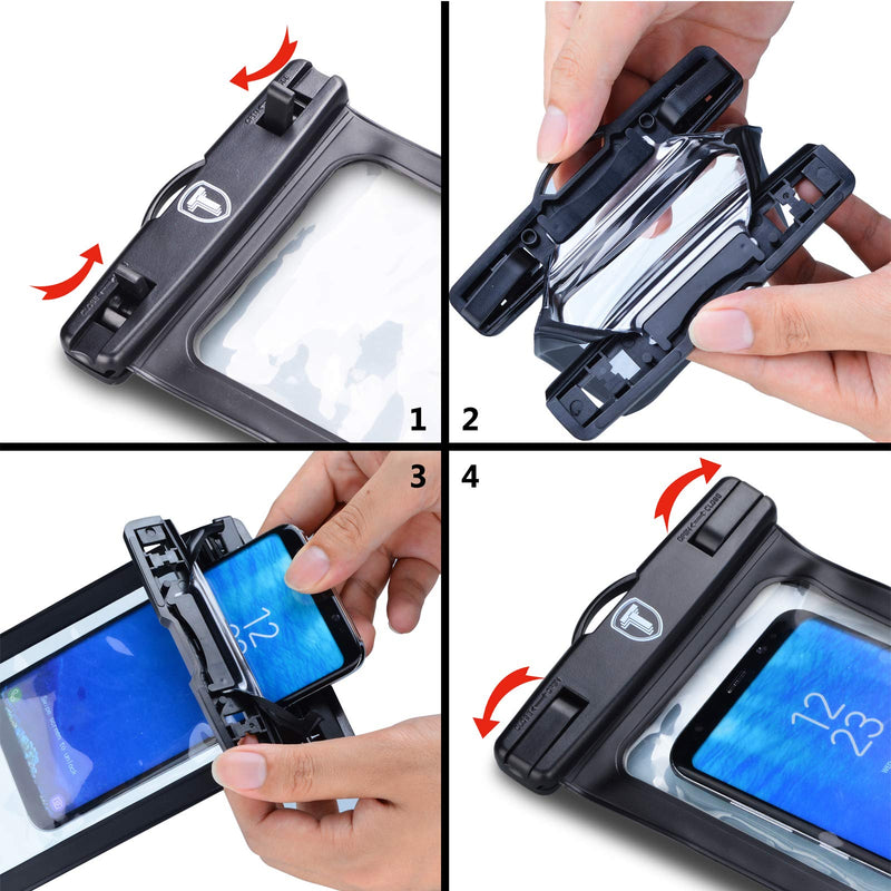 Njjex Waterproof Phone Pouch Floating Case Cell phone Dry Bag For Samsung Galaxy S24 Ultra S23 S22 S21+ S20 S10 S9 Note 20 A13 A03s A02s A12 A32 A14 A15 A23 A71 iPhone 15 Pro Max 14 13 12 11 Xr X 8+ 7 Black