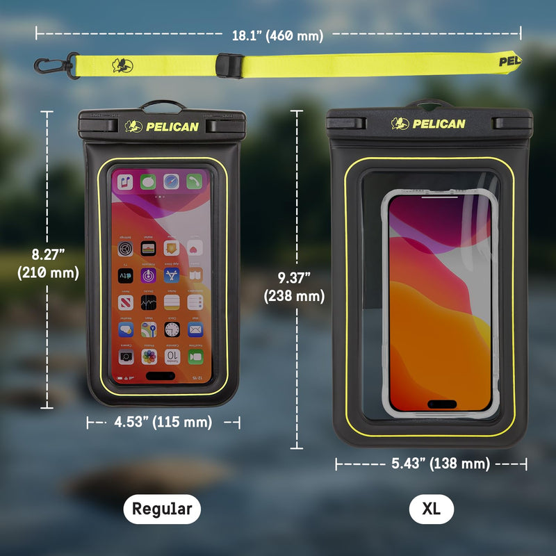 Pelican 2 Pack Marine - IP68 Waterproof Phone Pouch (Regular Size)-Floating Waterproof Phone Case For iPhone 15 Pro Max/ 14 Pro Max/ 13 Pro Max/ 12/ S24 - Detachable Lanyard - Black / Hi-Vis Yellow 2 Pack - Black / Hi-Vis Yellow
