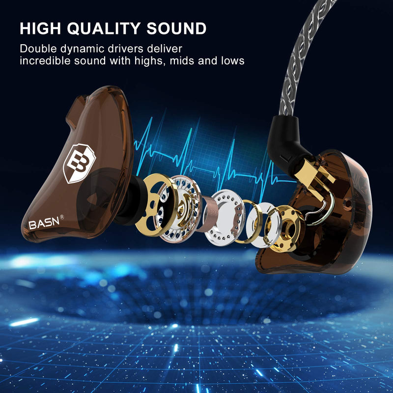 BASN Bsinger BC100 in Ear Monitor Headphones,Brown | Universal Fit Noise Isolating IEM Earphones for Musicians Singers Studio Audiophiles Brown