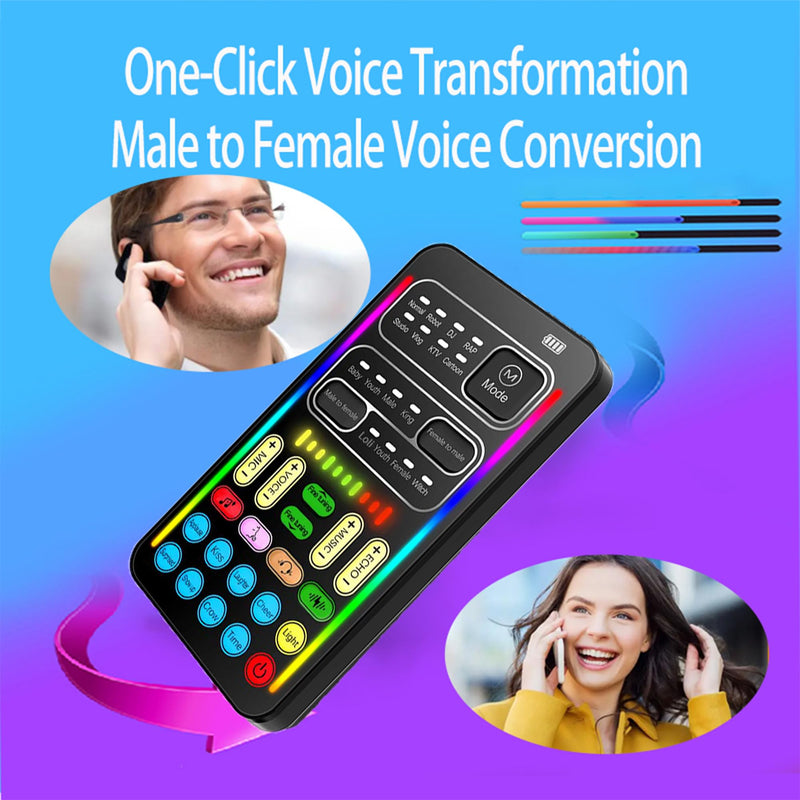 Real-Time Voice Changer with Sound Card – 8 Voice Effects, Full Accessories Included (Mini Mic, Monitor Earphone, 2 Adapters), Plug & Play, Compatible with PC, PS5, Xbox, Switch, Android & iOS