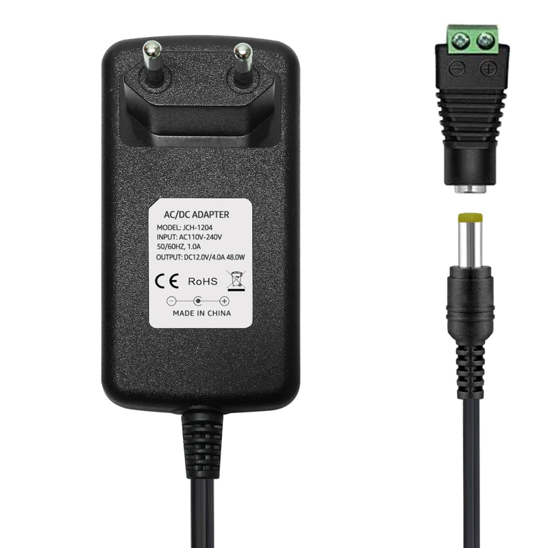Tesfish 12V 4A Power Supply Transformer 48W Adapter with Socket DC Plug 5.5 x 2.1/2.5 mm for CCTV, Camera, Router, LED Strip Light