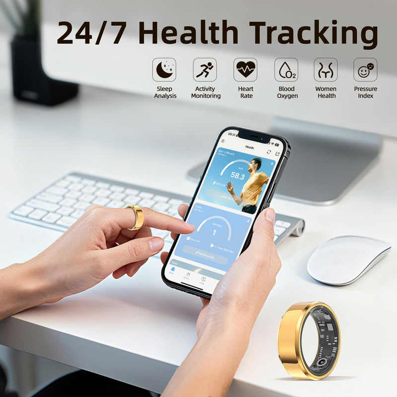 Smart Ring for Women & Men Silver, #10, Waterproof Health Tracker with Heart Rate, Sleep Monitoring, Long Lasting Battery, Fitness Smart Rings for iOS & Android, No Subscription Fee