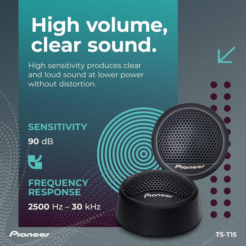 Pioneer TS-T15 3/4" Soft Dome Component Tweeters 100W Max | Warm & Natural High-Frequency Detail, Easy Add-On for Clarity 3/4"