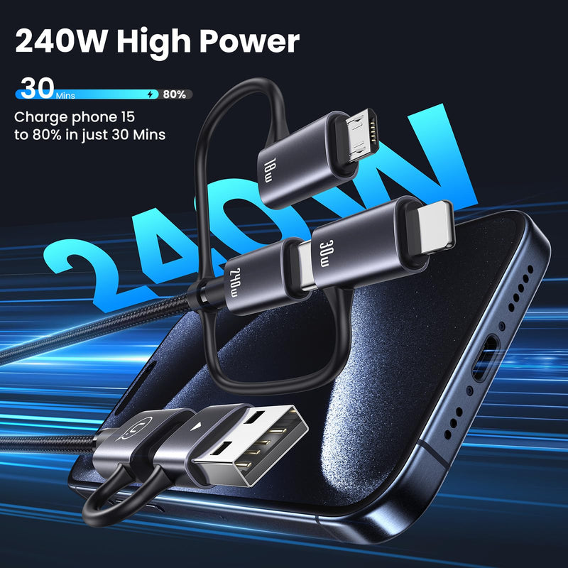 72W Super Fast Charging 3-in-1 Multi Charging Cable, Dual USB-C Ports for iWatch+240W Multi Charging Cable, 4ft 6-in-1 USB C Cable Fast Charging Cords