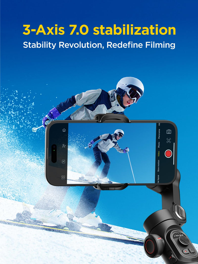 Gimbal Stabilizer for Smartphone, iPhone Gimbal w/Focus Wheel Face/Object Tracking Gimbal for iPhone 15 14 Pro Max/Android Foldable 3-Axis Handheld Phone Gimbal for Video Recording -Smart XE Smart XE
