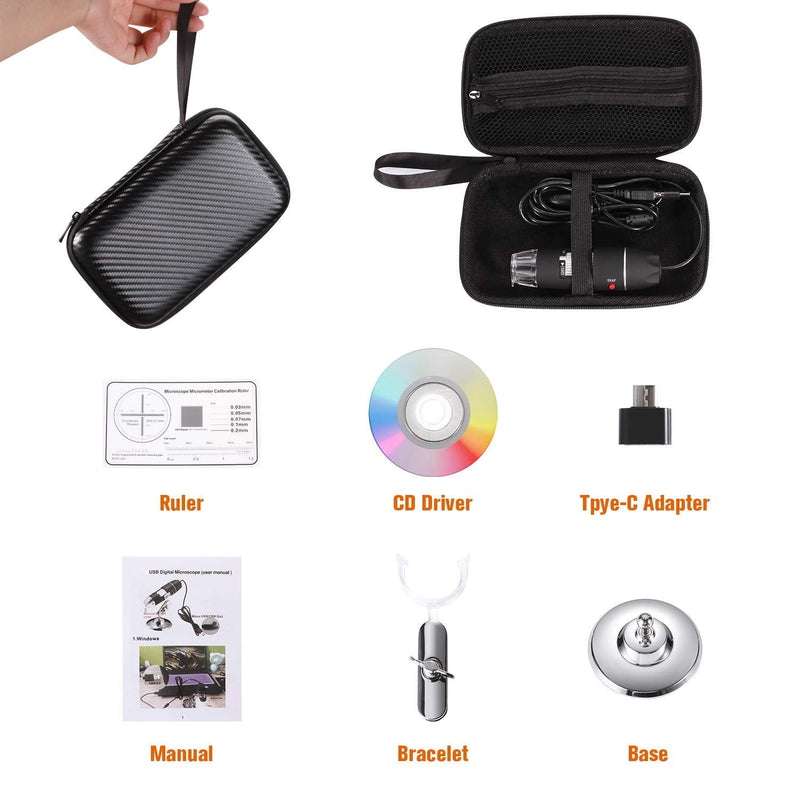 [AUSTRALIA] - USB Digital Microscope 40X to 1000X, 8 LED Magnification Endoscope Camera with Carrying Case & Metal Stand, Compatible for Android Windows 7 8 10 11 Linux Mac (Not for iPhone/iPad) 