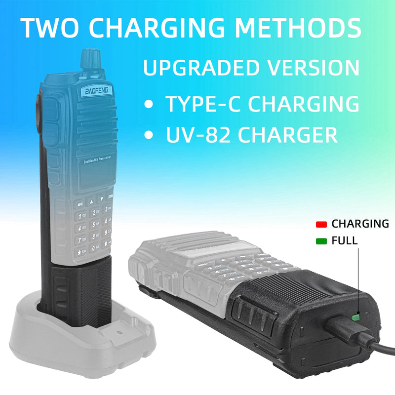 [AUSTRALIA] - BAOFENG UV-82 Battery,Upgrade 3800mAh High Capacity Extended BL-8 Battery with Type-C Charger for BAOFENG UV-82 UV-82L UV-82C UV-89 GMRS Series Two-Way Radio (2Pack) 2Pack 