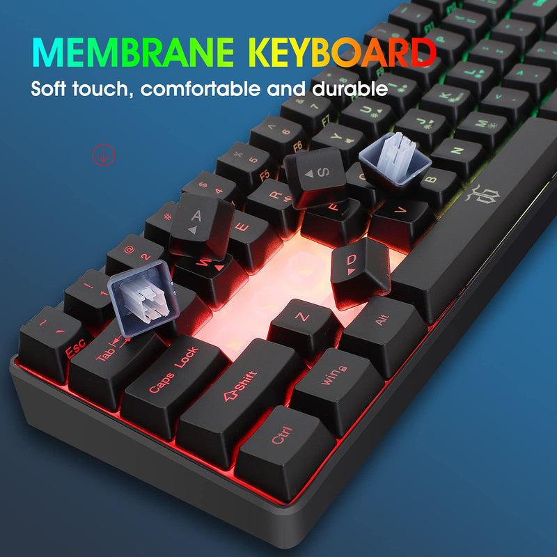 Snpurdiri Wired 65% Gaming Keyboard, 68 Keys Mini Keyboard RGB Backlit,More Pratical Arrow Keys and Edit Keys Than 60 Keyboard, for PC/Mac Gamer, Typist, Travel(Black) Black(detachable cable)