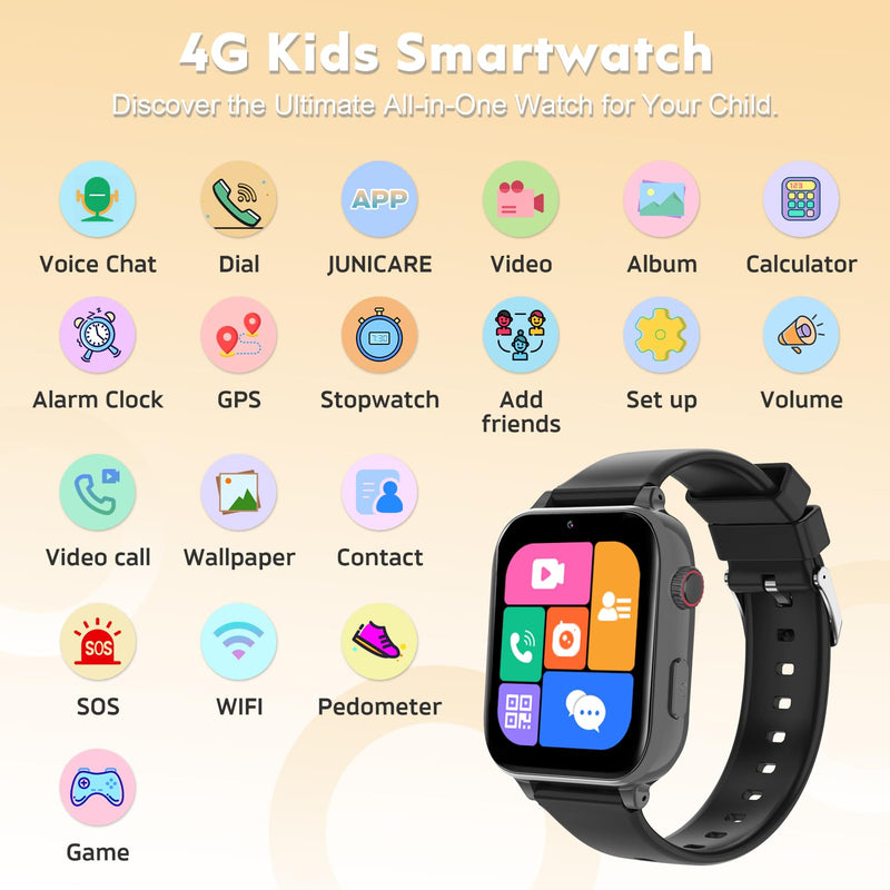 4G Kids Smart Watch for Boys Girls with GPS Tracker, Kid Smartwatch Phone Call SOS Video Call for Kids Birthday Gift Ages 4-12