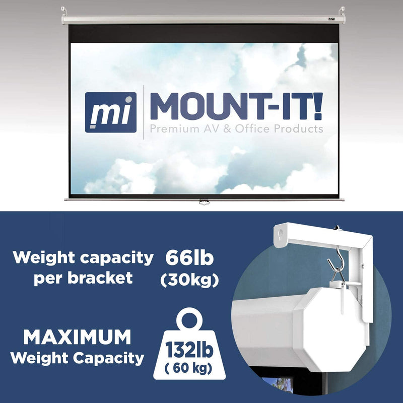 Mount-It! Projector Screen Wall Mount L-Brackets - Wall Hanging Bracket For Home Projector and Movie Screens, 6 inch Adjustable Mounting Hooks for Projection Screen, 1 Pair, White, 66 Lb Capacity Each
