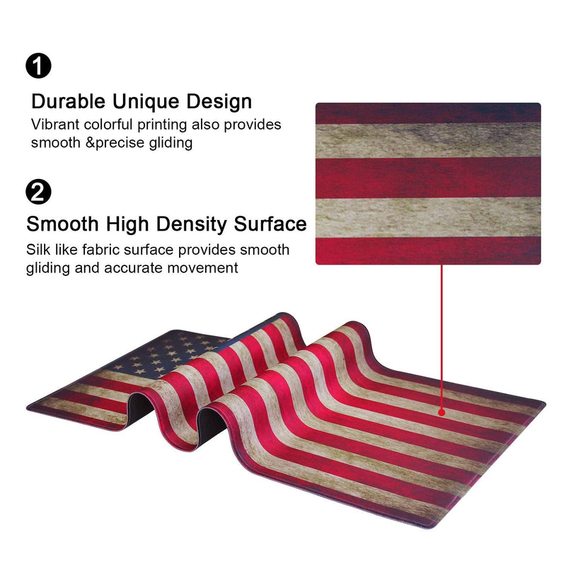 Meffort Inc Extra Large Extended Gaming Desk Mat Non-Slip Rubber Pads Stitched Edges XXL Mouse Pad 35.4 x 15.7 inch - USA Flag