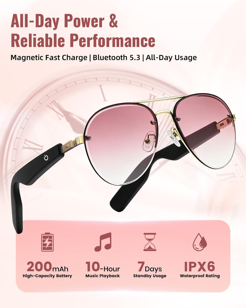 Smart Glasses, Bluetooth Open-Ear Music Calls, Polarized UV400 Sunglasses | Touch Control, Voice Assistant, 145 Languages Real-Time Translation, Sunglasses for Business Meetings, Travel & Daily Use