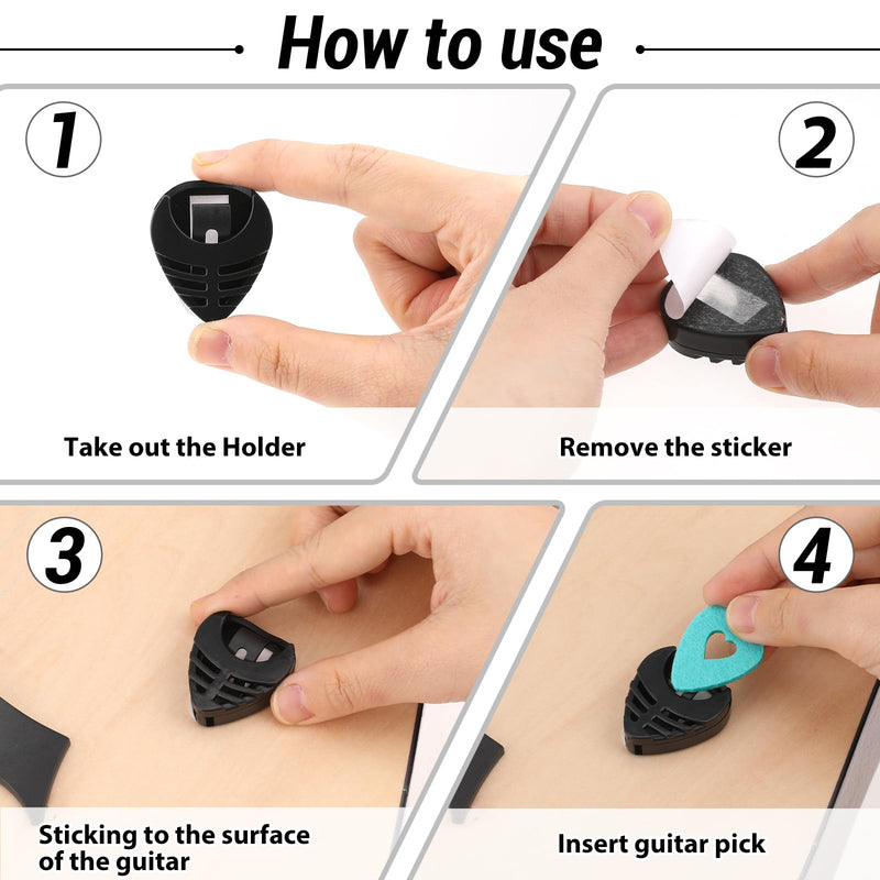 10 Pack Guitar Pick Holder, Stick-On Plastic Guitar Pick Case with Adhesive Back and Spring Convenient Guitar Pick Storage Box to Attach to Bass Ukulele Acoustic Guitar Accessories