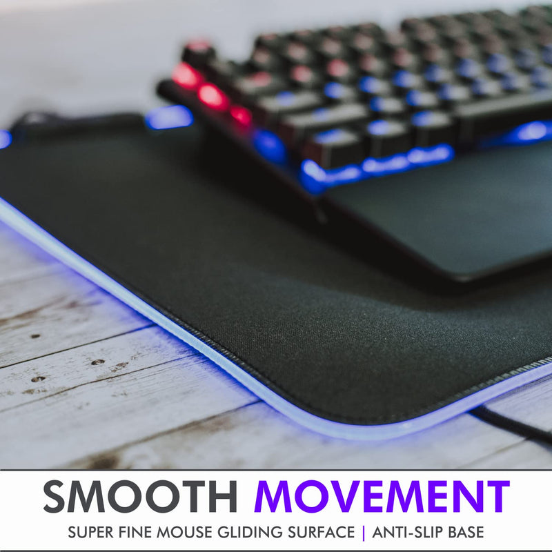 Tilted Nation RGB Gaming Mouse Pad Large - LED Extended Mousepad Desk Mat with 8 Adjustable Light Modes - Computer Mouse and Keyboard Pad - Non Slip Rubber Base, Easy to Clean Water Proof Surface Black with RGB Lighting