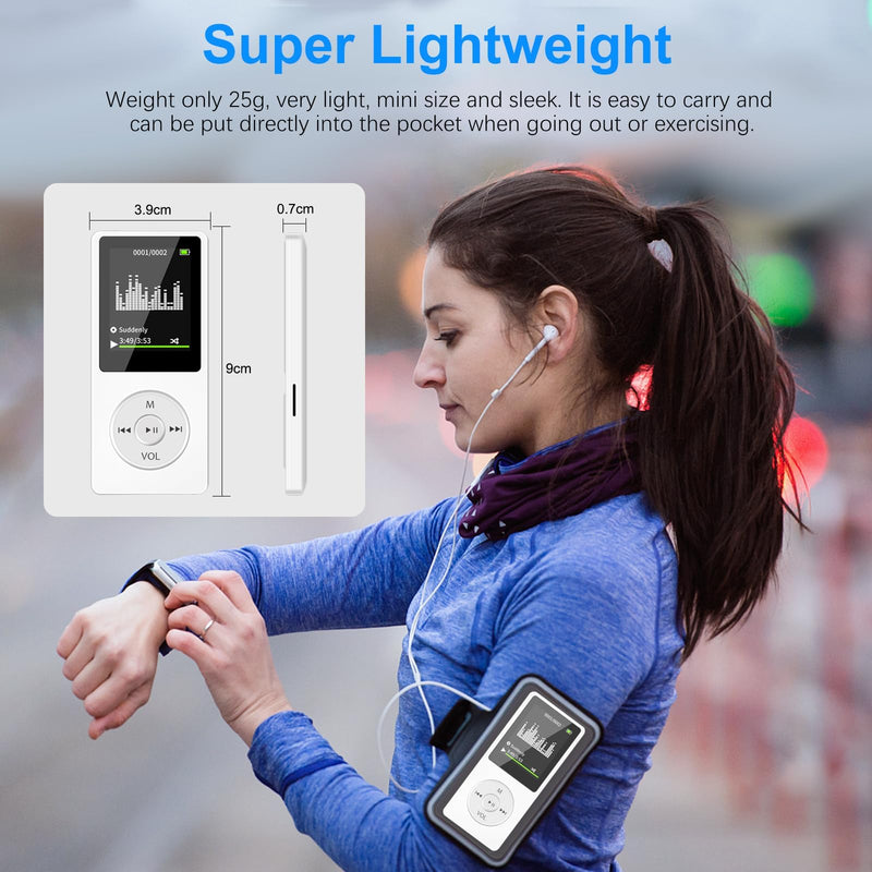 [AUSTRALIA] - Aigital MP3 Player with Bluetooth and 32GB TF Card, HiFi Music Player with Built-in Speaker and Earphones, Multifunctional MP3 Players with FM/Recording/E-Book/Video,Silver White 