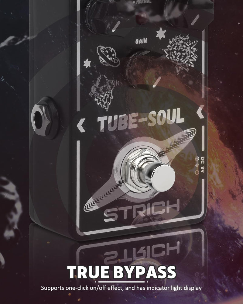 STRICH TUBE SOUL Tube Overdrive Distortion Pedal for Electric Guitar, Compact Mini Single Unit, True Bypass, 3 Control Knobs, Volume, Tone, Gain, Dual Modes, Boost, Normal, 9V DC, Black and White Black and White Overdrive Distortion