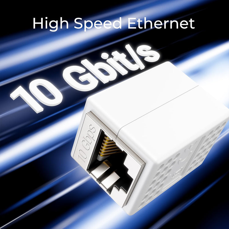deleyCON LAN Cable Extension RJ45 Coupling (10 Gbit/s) Connector for Cat8/Cat7/Cat6/Cat5 Ethernet Cable Patch Cable Network Adapter 10 Gigabit POE - Pack of 2 - White 2 Stück