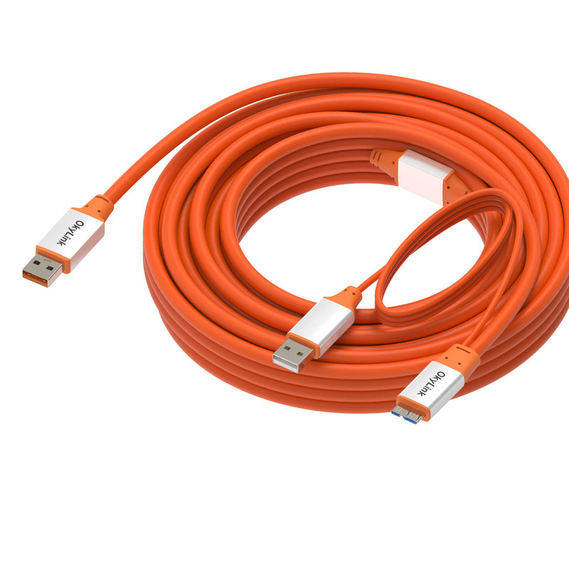 OkyLink Active USB 3.2 Gen 2 A to Micro-B Cable Male to Male 10Gbps, 32ft | 10m Active, for Long-Distance External Storage & Industrial Hard Drive Connection Orange USB3.2 32ft (10m)