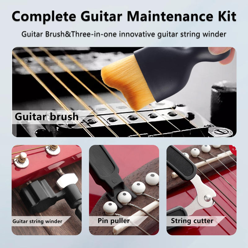 Guitar Cleaning Kit- Complete Guitar Care Kit 8 Pack with Guitar Cleaner, Lemon Oil for Guitar Fretboard, Polish Wax, String Cleaner, Winder, Soft Brush and Microfiber Cloth