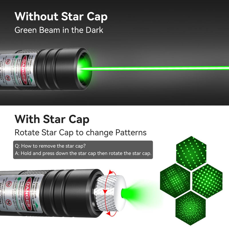 Rechargeable Green Laser Pointer high Power, 10000 Feet Long Range Laser Beam Light Pen, Strong Laser Pointer for TV LED LCD Screen, Green Laser Light for Dogs Cats Outdoor Hunting Teaching Black-Green Light