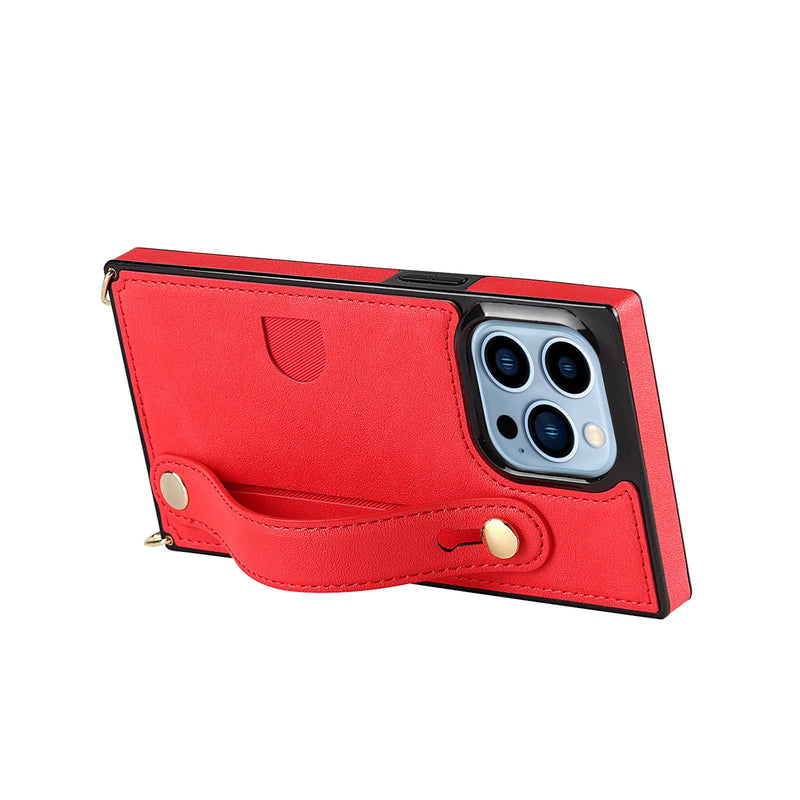 CCSmall for iPhone 15 Pro Max Case with Card Holder for Women, Phone Case Crossbody with Wrist Strap & Removable Adjustable Shoulder Lanyard Cover for iPhone 15 Pro Max KB Red