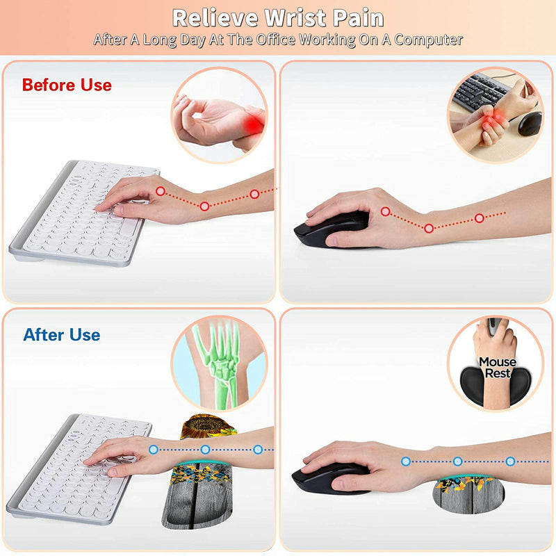 Ergonomic Keyboard Wrist Rest Pad+ Butterfly Wrist Support Cushion+ Square Mouse Pad+ Cup Coaster, Gel Memory Foam Sunflower Butterfly Desgin, 4Pcs Desktop Supply Set Combo for Home & Office