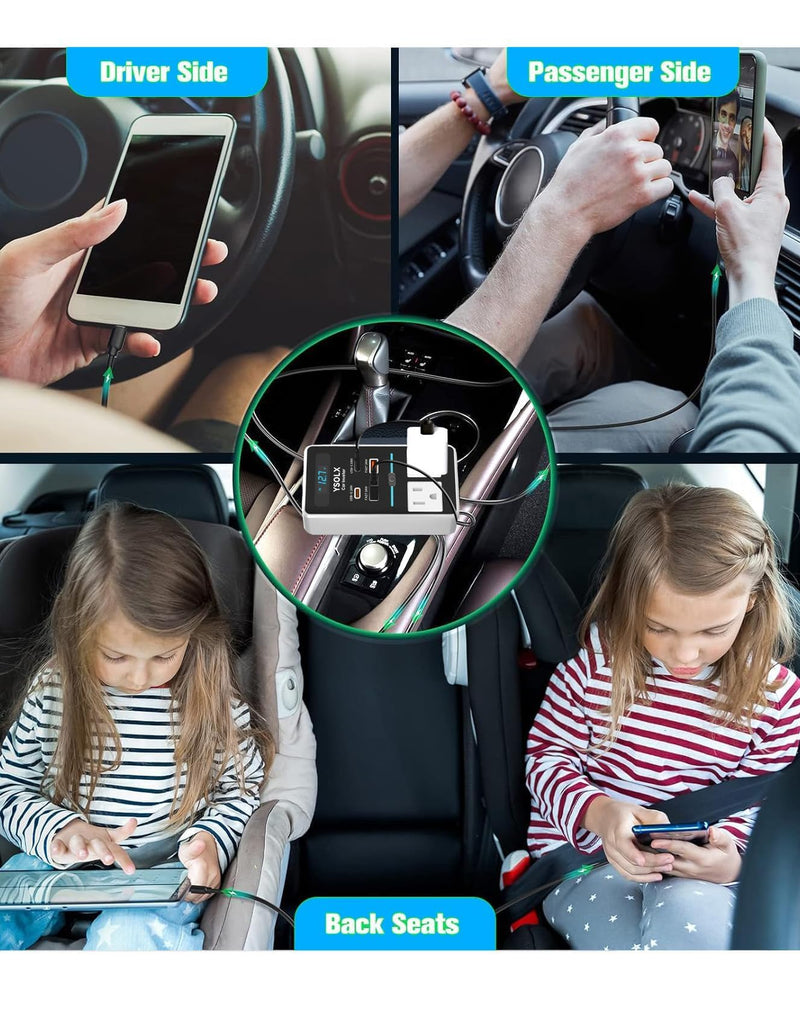 YSOLX 300W 12V to 110V Car Power Inverter | 65W USB-C,4 USB Post,Dual AC Car Plug Adapter Outlet,LED display.Suitable for Car Trips, Camping,Laptop white