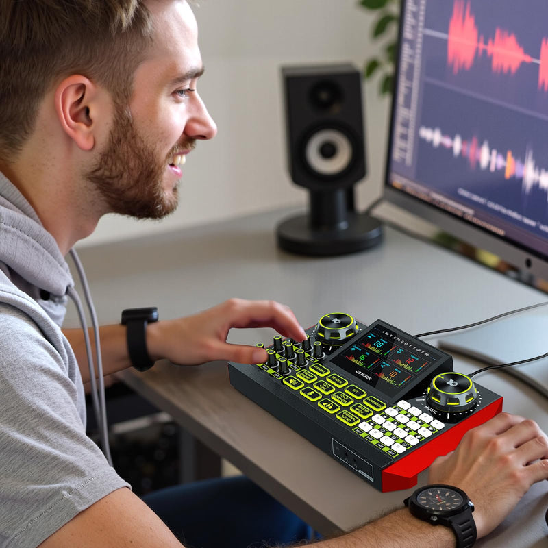 Tenlamp G9 Podcast Equipment Audio Mixer, Live Sound Card Console with Microphone 3.5/6.35mm Audio Interfaces, Voice Changer, Noise Reduction