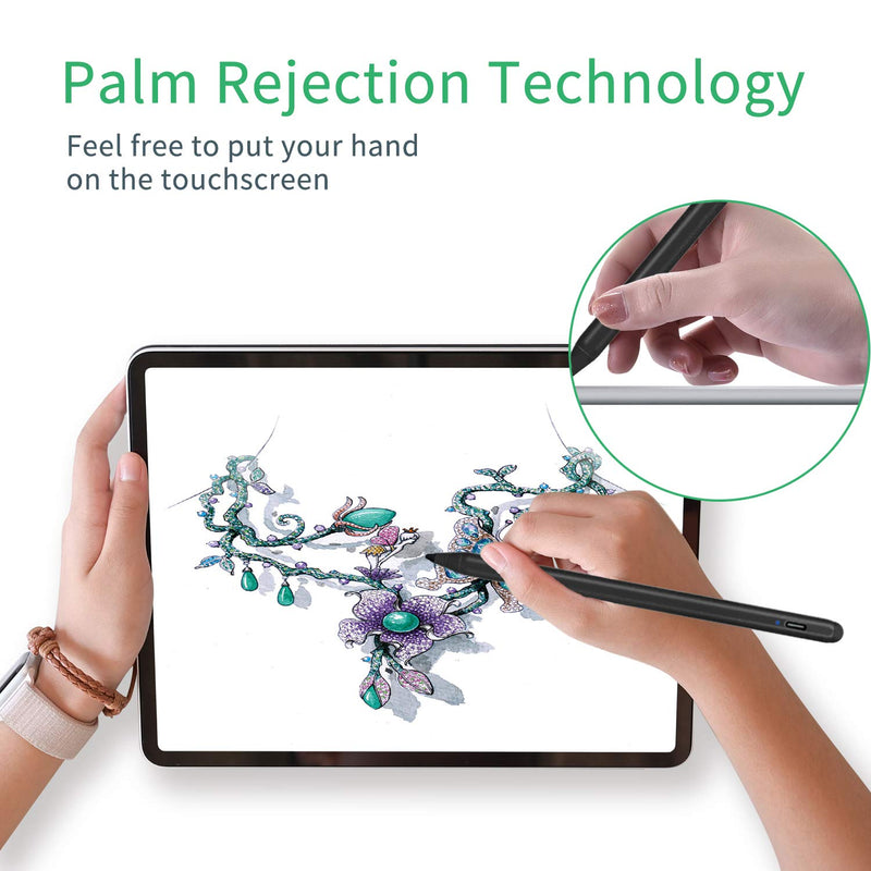 iPad Pro 12.9" 5th/4th Stylus Pencil,1.5mm Palm Rejection Replaceable Fine Tip Active Pen Compatible with Apple Pencil for iPad Pro 12.9-Inch 5th/4th Gen Stylus for Drawing Sketching Pen Black