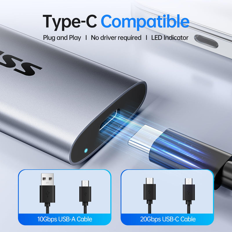 SSK Portable SSD 500GB, up to 2000MB/s External Solid State Drives, USB 3.2 Gen2X2 NVMe SSD External Hard Drive, Ultra Low Power Consumption for iPhone 15/ MacBook/Pro/OTG Phone/Laptops