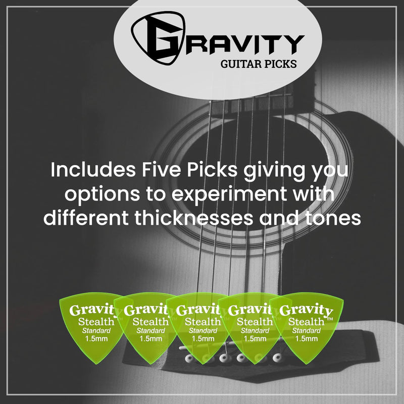 Gravity Picks Acrylic Guitar Picks - Polished, Sharper & Stronger Bevels for Brighter Sound & Tighter Grip - 1.5mm Stealth Design & Standard Thickness - Handcrafted in California (5 Pack)