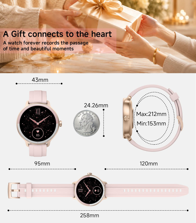 Smart Watch for Women,24H Activity Tracking,0.39 inch Ultra-Thin | Bluetooth Calls & AI Voice,IP68 Waterproof,Heart Rate/SpO2/Period Tracker,100+ Sports Modes,Compatible with Android/iPhone Pink