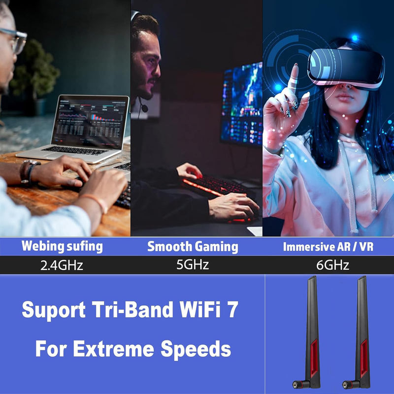 WiFi 7 Antenna Omnidirectional RP-SMA Male Antenna Compatible with PC Desktop Computer Gaming Motherboard WiFi 7 Router, 2-Pack