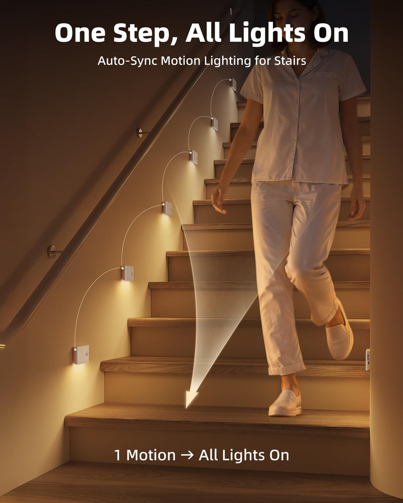 [AUSTRALIA] - EZVALO 6 Pack Motion Sensor Night Lights, Sync LED Stair Lights Indoor, 1500mAh Rechargeable, Magnetic & Dimmable, 3000K Soft White, Portable Nightlight for Hallway, Stairs, Bathroom, Bedroom 6pack 