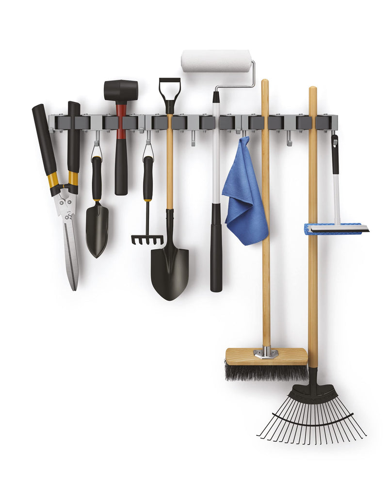 Metaltex Hang-up 6 Clamp Bar Broom Holder, Tool Holder with 3 Hooks, Set of 3