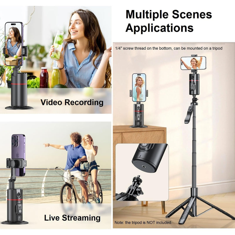 Auto Face Tracking Tripod 360° Rotation - Auto Tracking Phone Holder with Remote, Smart Shooting Phone Stand Moving Tripod for iPhone Content Creator Essentials for Video Vlog Live Stream, No App