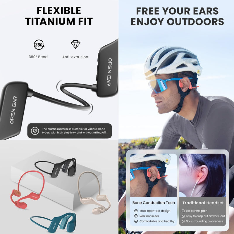 Running Wireless Waterproof Bone Conducting Conduction Headphones Bluetooth Bone Conduction Earbuds Earphones Headset Waterproof Open Ear Earbuds Headphones Wireless Bluetooth Beige