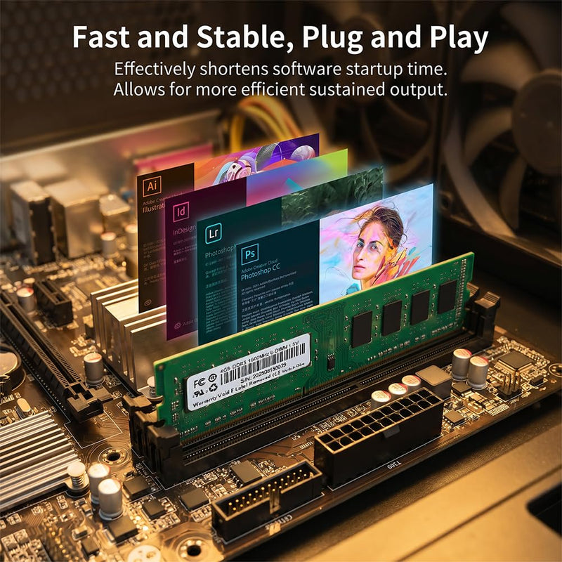 1PCS 4GB DDR3 RAM 1600MHz 1.5V – Desktop Computer Memory Module for PC Upgrade, Compatible with DDR3 Motherboards