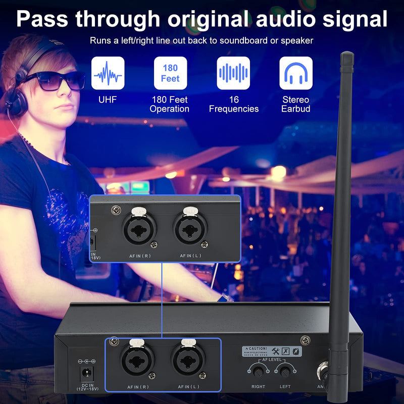 Only Bodypack with Earphone,180Ft, Professional IEM Stereo System Transmitter and Beltpack Receiver for Studio, Band Rehearsal (Incompatible with Mini, Only Bodypack) Single bodypack