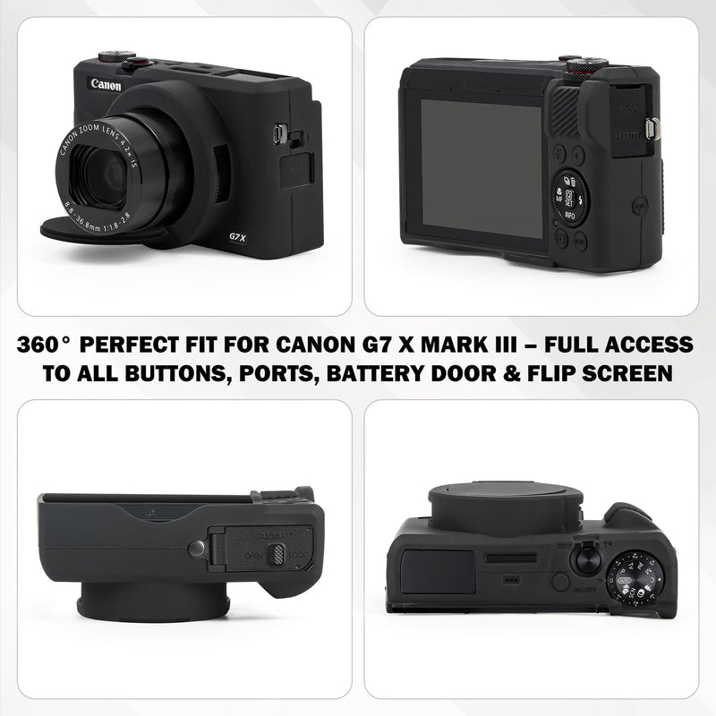 Case for Canon PowerShot G7 X Mark III Digital Camera, Soft Anti-Scratch Protective Cover with Removable Lens Cap, Compatible with DSLR, Includes 2 Screen Protectors and 1 Wrist Strap (Black)