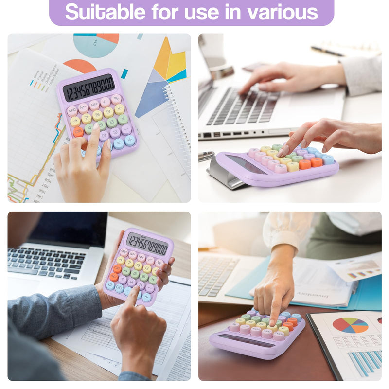 Mechanical Pushbutton Calculator,12 Digit Large LCD Display,Big Buttons Easy to Press,Colorful Candy Calculator,Automatic Sleep,with Battery.for Office,School, Home. (Purple) purple