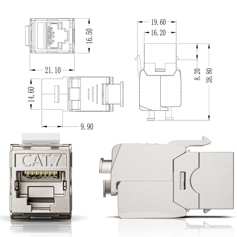 ZOERAX 4x CAT7 Keystone RJ45 Module Socket - Tool-Free LSA Insulation Terminal for CAT7/CAT6a/CAT6 Installation Cable, 10 Gbit/s 1000 MHz, Fully Shielded STP (AWG 22-24) - For Patch Panel & Network 4 Cat 7