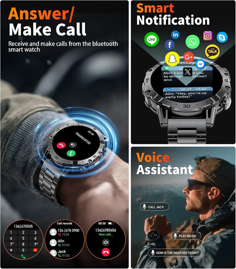 Military Smart Watch for Men with Bluetooth Call, 1.43" AMOLED Screen Smartwatch with Heart Rate/Sleep Monitor, IP68 Waterproof Fitness Tracker with 100+ Sport Modes for iOS Android