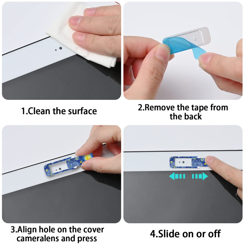 Webcam Cover, 3 Pieces, Laptop Camera Cover, Privacy Shielding Capacity is Twice as Big as The Traditional, Suitable for Computer Mobile Phones, laptops, Tablets and so on (Blue Pattern) Blue pattern