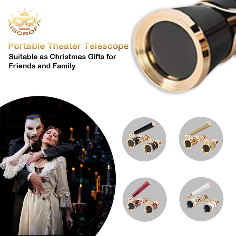 Opera Glasses,3X25 Theater Binoculars with Foldable and Extendable Handle,Mini Binocular Compact Lightweight,Portable Theater Glasses for Adults Kids Women in Musical Concert Black with Handle