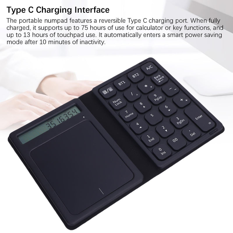Focket 23 Keys Numeric Keypad, Wireless Number Pad with Touchpad Calculator 3 in 1 Foldable Ultra Thin Design PU Leather Case for Laptop Tablet PC OS X
