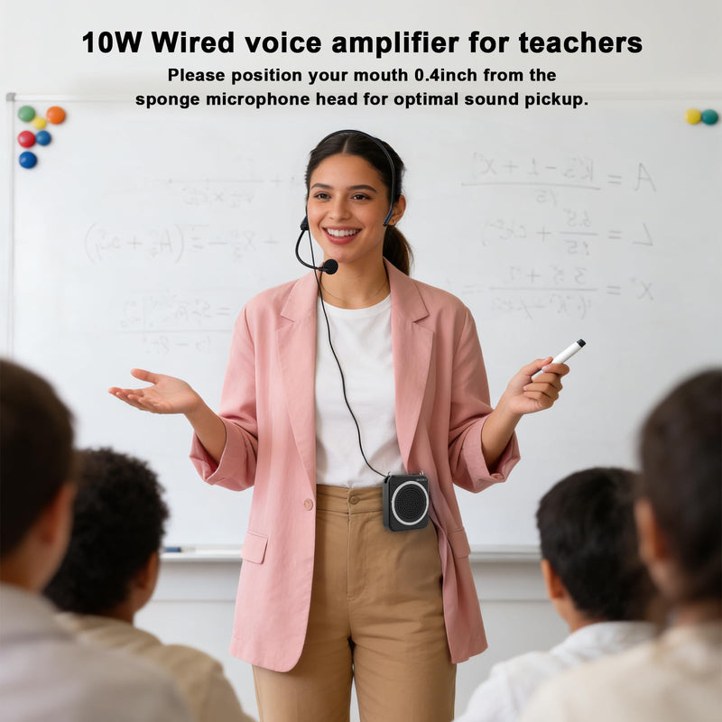 [AUSTRALIA] - Voice Amplifier for Teachers with Wired Handheld Microphone and Headset Microphone, 2800mAh Mini Pa System Bluetooth Personal Portable Speaker for Classroom, Meeting and Yoga, Black 